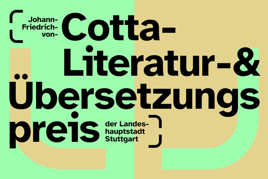 Schrift Johann-Friedrich-von-Cotta-Literatur- und Übersetzungspreis auf grün-beigem Hintergrund