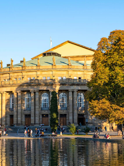 Blick auf den Littmann-Bau über den Eckensee hinweg.