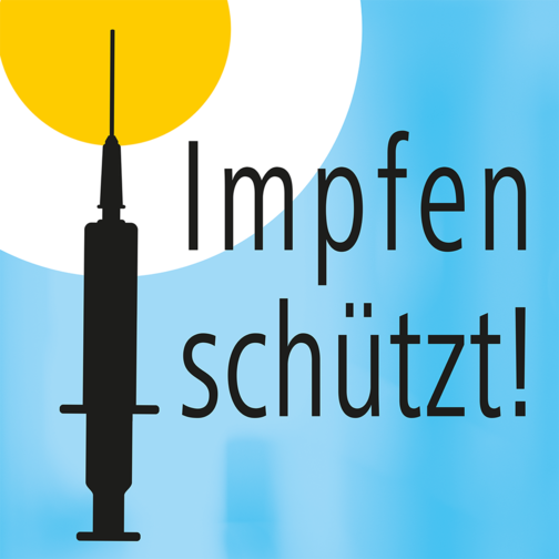 Grafik mit Spritze und der Botschft "Impfen schützt!"