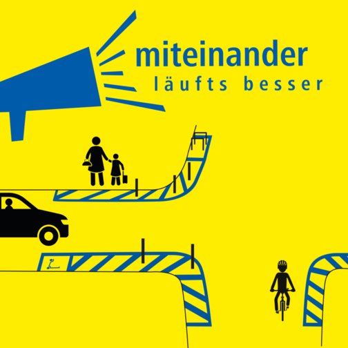 Grafik mit schrafierten blauen mit Sperrflächen und Pollern für mehr Sicherheit an Kreuzungen