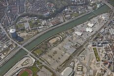 Aerial view of the Neckar riverbank in Stuttgart East