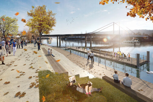 Visualisierung des Lindenplatzes am Neckarufer