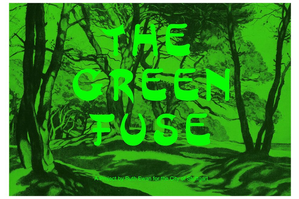 Ein Bild in Grüntönen, das einen Wald zeigt, im Vordergrund steht "The Green Fuse".