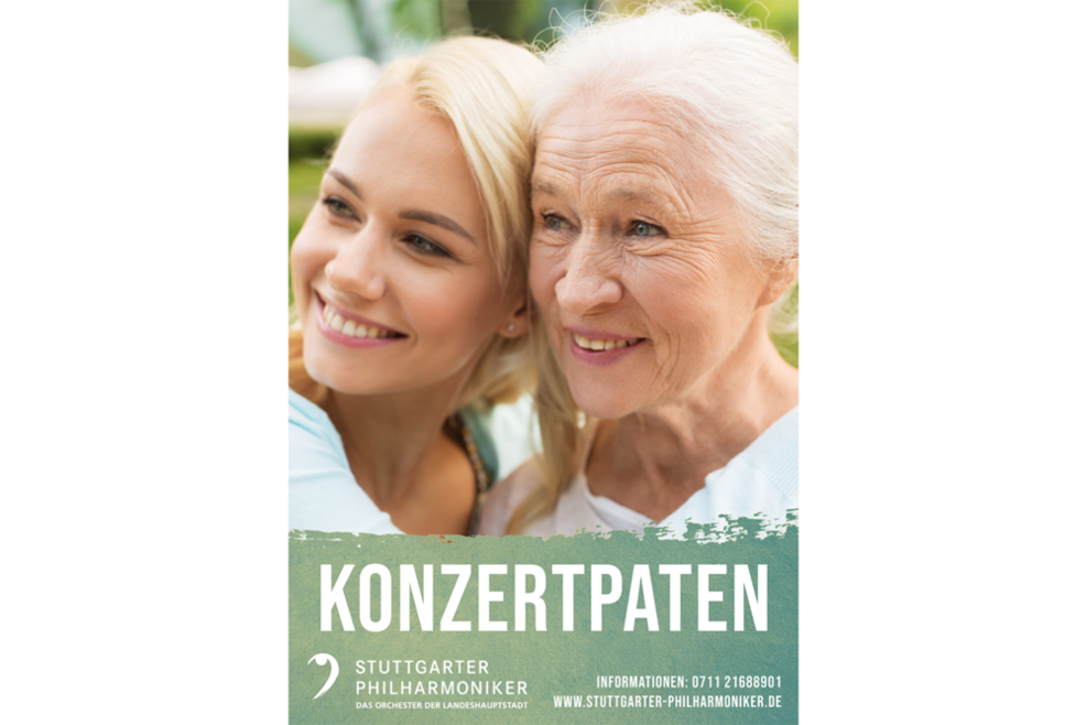 Plakat zum Programm Konzertpaten - zu sehen sind eine ältere und eine jüngere Frau.