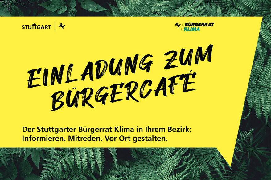 Sprechblase auf Farn, Text auf Bild: Einladung zum Bürgercafé