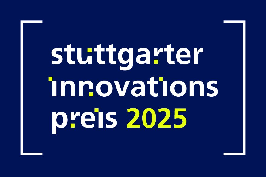 Die Grafik zeigt das Logo zum Stuttgarter Innovationspsreis 2025: Stuttgarter Innovationspreis 2025 vor blauem Hintergrund