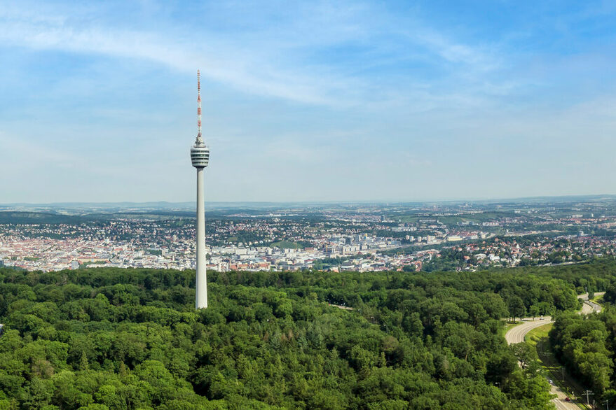 Fernsehturm mit grünem Wald