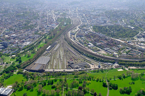 Luftbild Gleisvorfeld am Stuttgarter Hauptsbahnhof