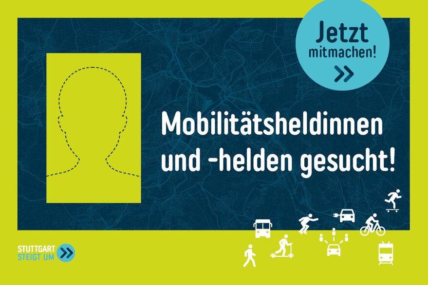 Eine Grafik zur Kampagne mit dem Schriftzug "Mobilitätsheld*innen gesucht.
