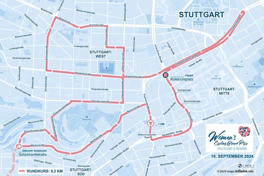 Karte Streckenverlauf Women Cycling Grand Prix Rundkurs durch Stuttgart.