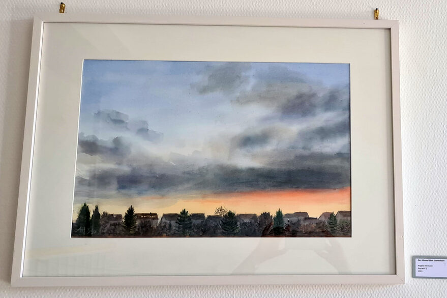 Aquarellzeichnung die den Himmel über Stammheim zeigt.