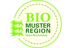 Das Logo der Bio-Musterregion in grüner Schrift.